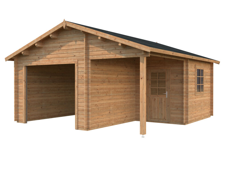 Palmako Garage ROGER 21,9 + 5,2 m² 44 mm 510x550 cm - ohne/mit Tor - natur/farbig -