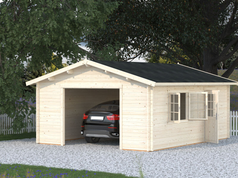 Palmako Garage ROGER 23,9 m² 44 mm 450x550 cm - ohne/mit Tor - natur/farbig -