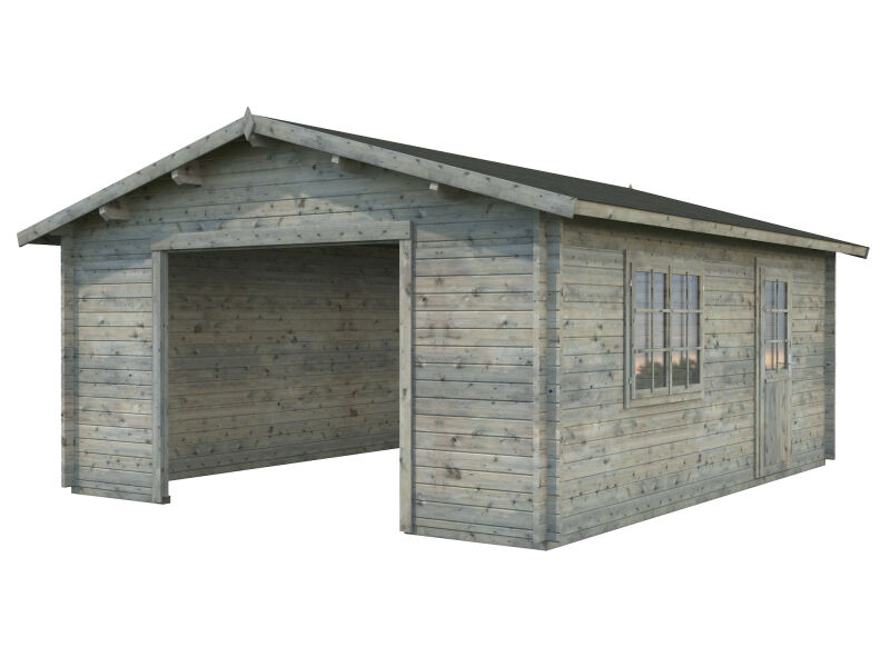 Palmako Garage ROGER 23,9 m² 44 mm 450x550 cm - ohne/mit Tor - natur/farbig -