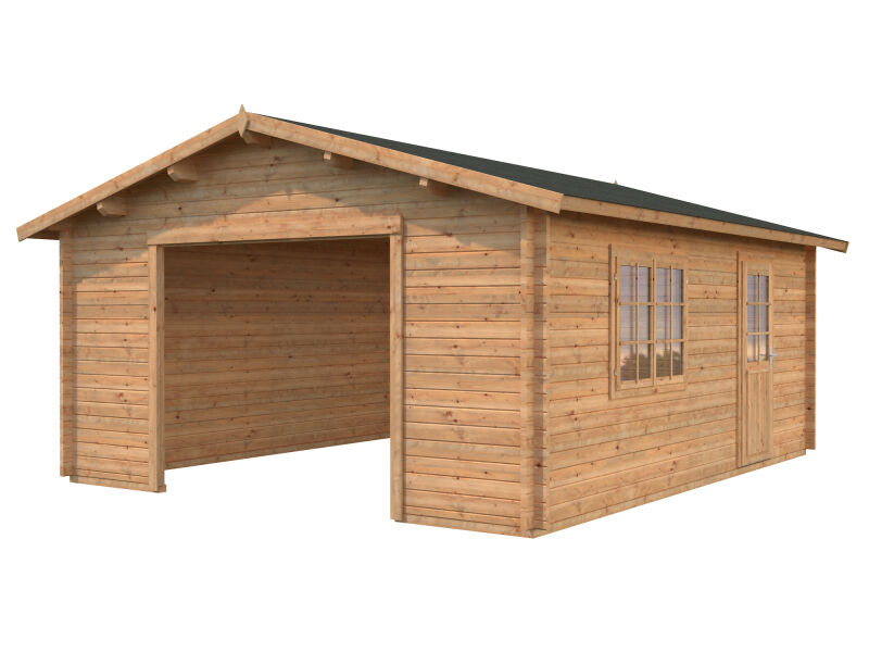 Palmako Garage ROGER 23,9 m² 44 mm 450x550 cm - ohne/mit Tor - natur/farbig -