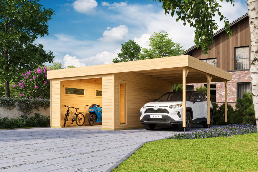 Lasita Maja Garage BAHAMAS ohne/mit TORE ISO 44 mm 660x540 cm, nature + farbig