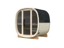 Palmako Saunafass Modell ASTRA 1,4 m² - 206x164 cm, 42 mm, inkl. Dachschindeln schwarz, Bausatz natur, Vollglasfront
