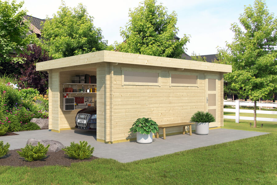 Lasita Maja Garage CANBERRA 44 mm 360x540 cm - ohne/mit Tor - natur/farbig -