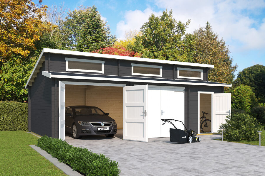 Lasita Maja Garage HAWAII 44 mm 520x780 cm - ohne/mit Holztor - natur/farbig -