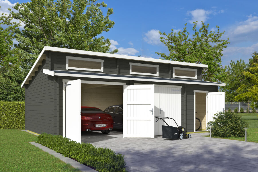 Lasita Maja Garage HAWAII 44 mm 520x780 cm - ohne/mit Holztor - natur/farbig -
