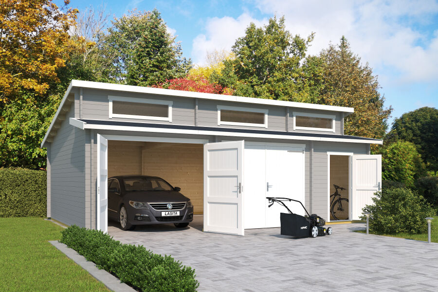Lasita Maja Garage HAWAII 44 mm 520x780 cm - ohne/mit Holztor - natur/farbig -
