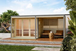 Karibu Saunahaus ARIS 3 - 276x276x232 cm 38 mm natur / Metall graualuminium / ohne Ofen