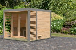 Karibu Saunahaus ARIS 3 - 276x276x232 cm 38 mm natur / Metall graualuminium / ohne Ofen